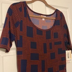 LulaRoe dress Nicole size Large, navy and brown, NWT